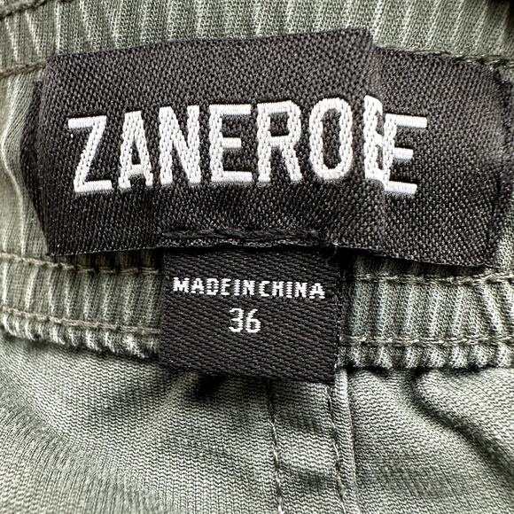 Zanerobe Shorts Drawstring Zip Pockets Streetwear Stretch Olive Green 36 - Picture 2 of 5